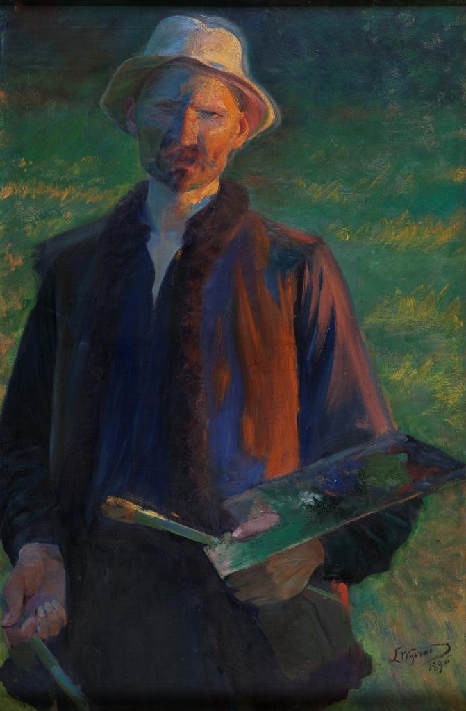 Praca Leona Wyczółkowskiego "Autoportret z paletą"