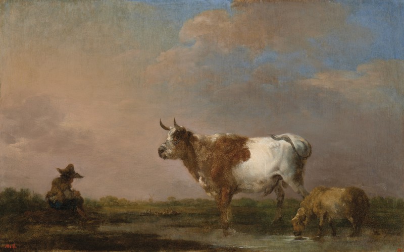 Pejzaż z bykiem, owcą i siedzącym pasterzem